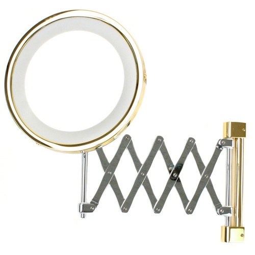 Makeup Mirror, Windisch 99158, Wall Mounted Extendable Lighted 3x or 5x Brass Magnifying Mirror 99158